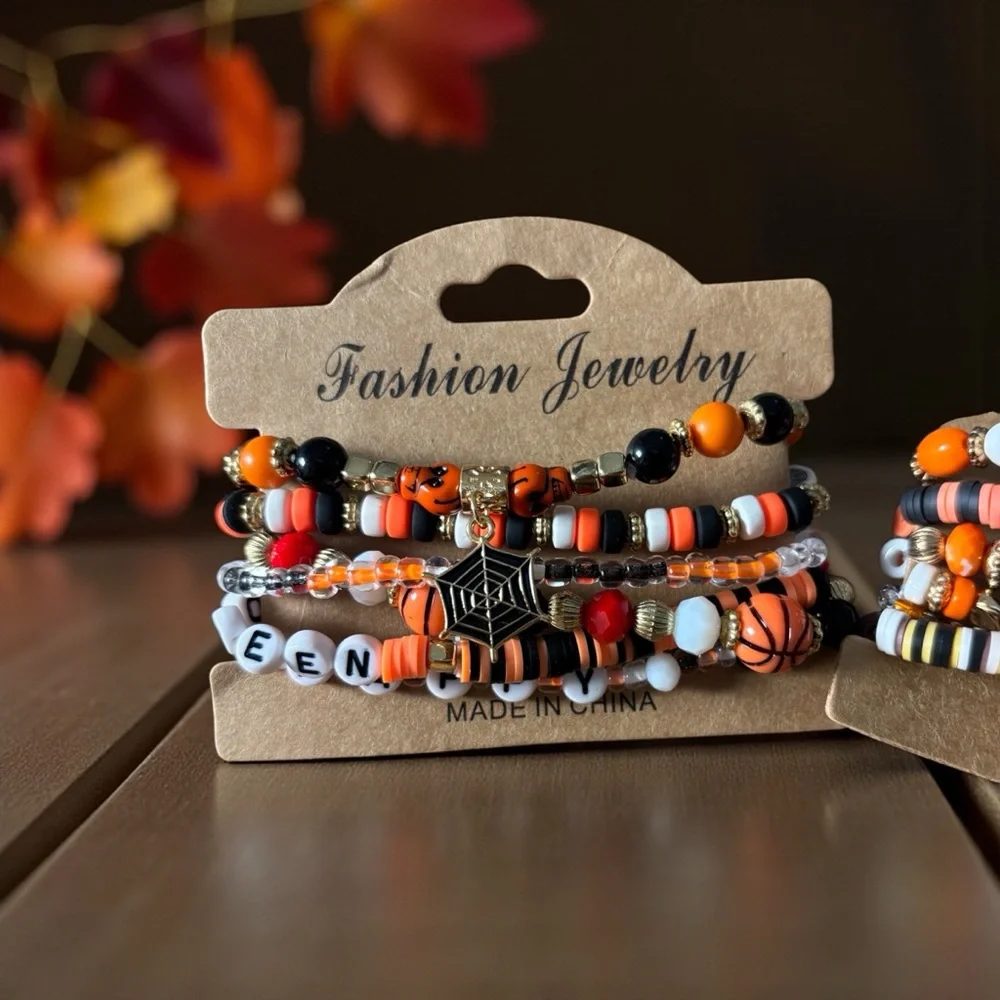 Fashion Jewelry Kids Beaded Bracelets Set of Two - Orange, Black, White